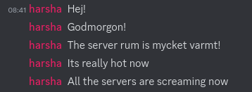 discord chat log warning the server room is too hot